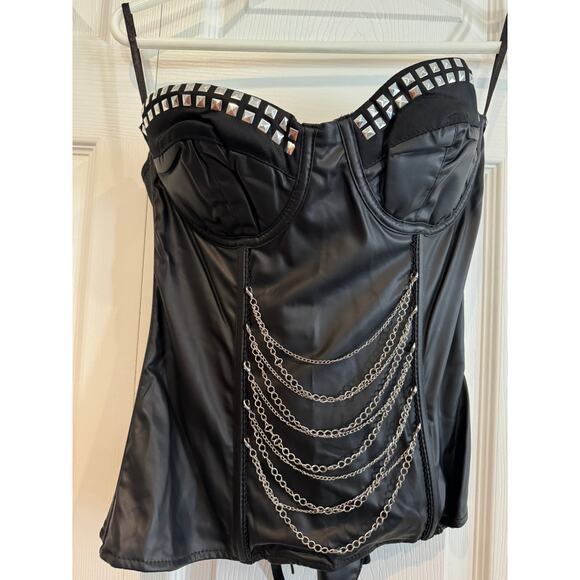 NEW Black Studded Goth Emo Whimsigoth Halloween Cosplay Corset Med - Picture 3 of 8